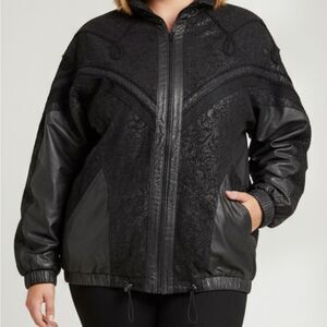 Elegant pattern print Black Leather Jacket brighton style